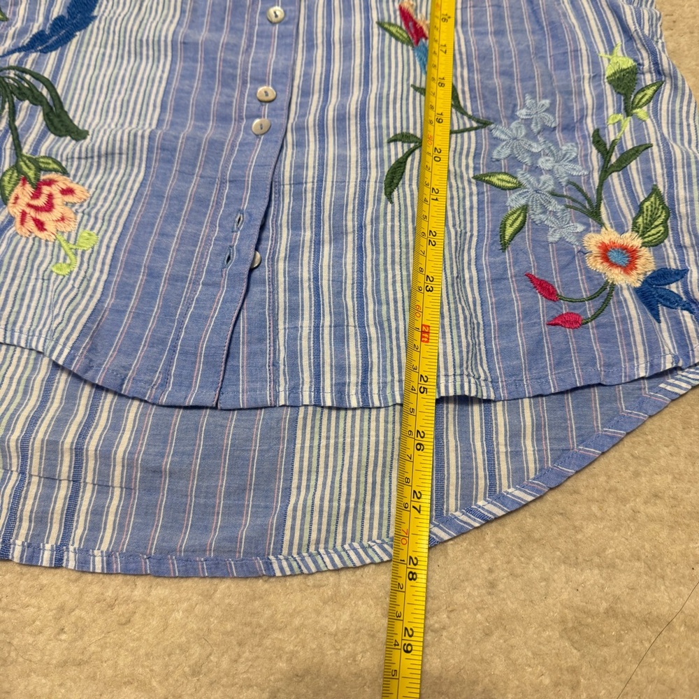 Johnny Was Workshop Madaleina Double Button Stripe Shirt Floral Boho Women's XS - Picture 6 of 9